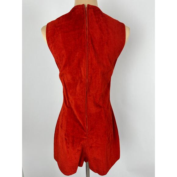 Vintage 60s Mod Go Go Red Orange Suede Romper Playsuit Size Small Medium - Picture 6 of 16